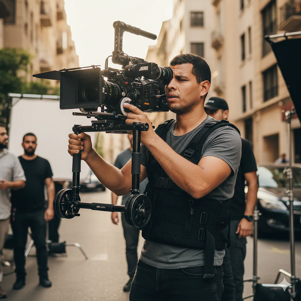 Vidéaste filmant dans une rue de Fès